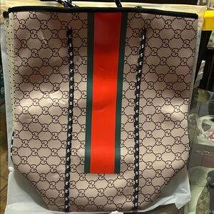 Stylish Fashion Beige Tote with Red Stripe